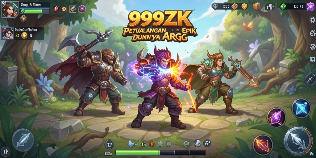 Screenshot gameplay ARPG 999ZK menampilkan pertarungan epik.