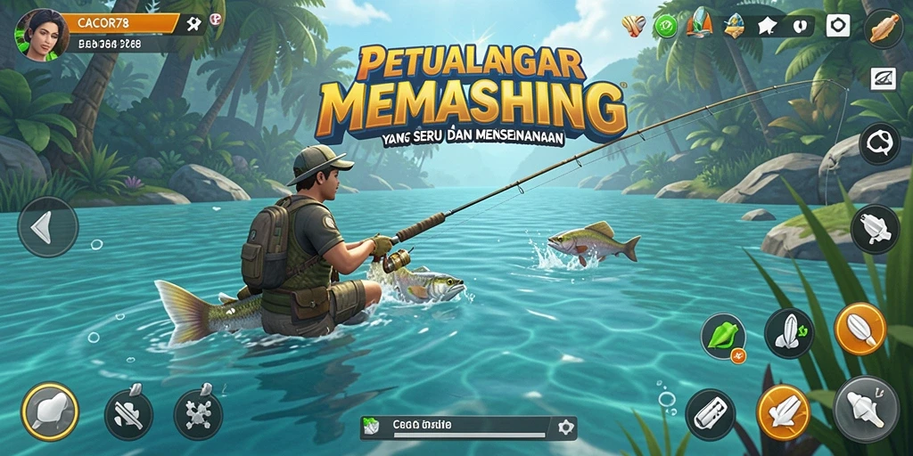 Screenshot gameplay CACOR78 menampilkan momen seru saat menangkap ikan.