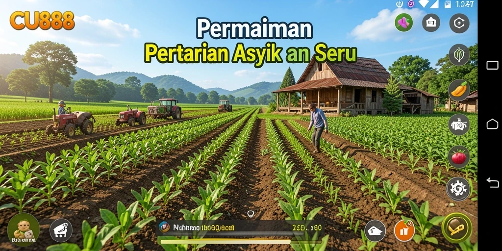 Tampilan gameplay seru dalam CU888 dengan aktivitas pertanian yang menarik.