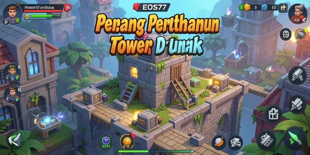 Screenshot menunjukkan aksi menarik dari gameplay Tower Defense di EOS77.