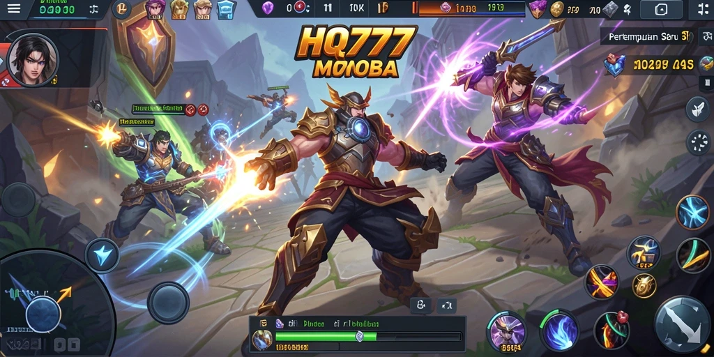 Screenshot gameplay HQ777 menampilkan aksi seru dalam pertarungan MOBA.