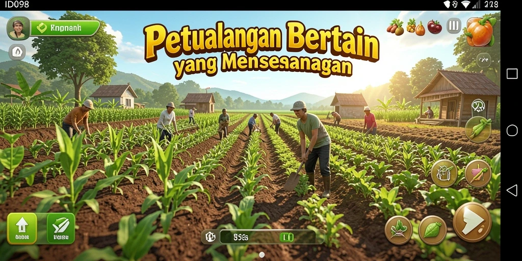 Screenshot gameplay ID098 yang menampilkan suasana bertani yang menyenangkan.
