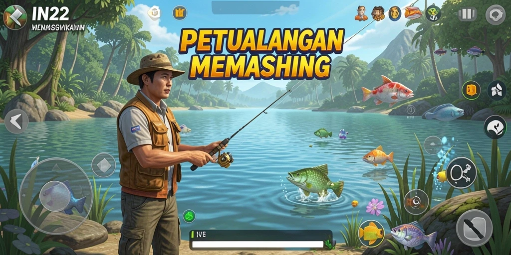 Tampilan gameplay IN22 yang menegangkan saat menangkap ikan besar.